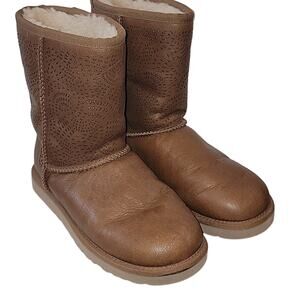 Ugg Triana Seaweed Perforated Leather Shearling Boots, 7